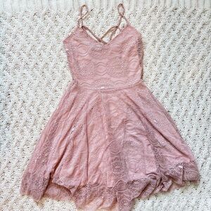 Suzy Shier Dress - Beautiful Pink Spaghetti Strap Floral Lace Dress